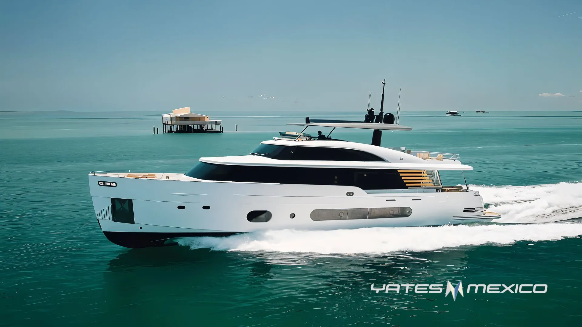 Yate Azimut Magellano 25 Metri 2023 navegando en aguas turquesa, mostrando su diseño italiano moderno y elegante – En venta con YATESMEXICO®