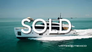 “2023 Azimut Magellano 25 Metri cruising the Sea of Cortez with SOLD banner, representing successful yacht brokerage by YatesMexico.”